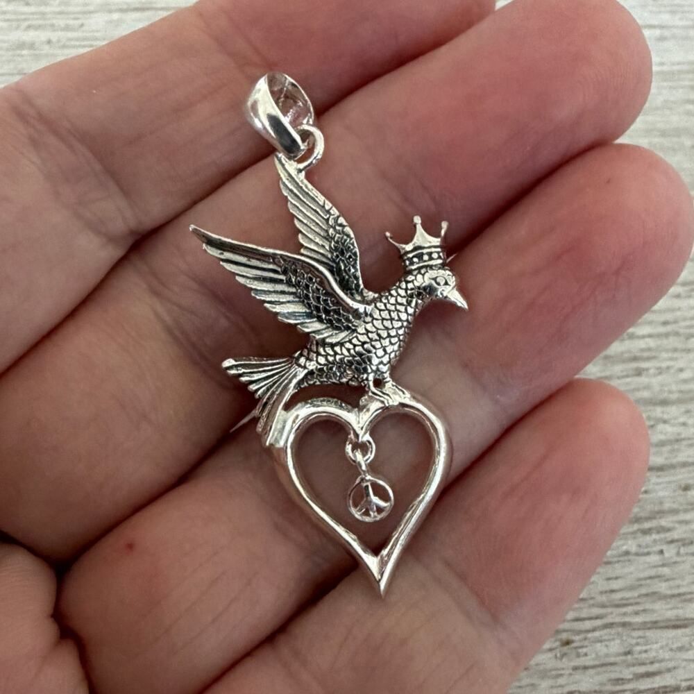 Sterling Silver Crowned Dove Peace Pendant – 925 Silver